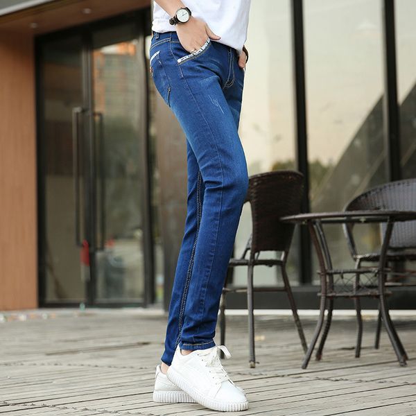 

spring herf 2021 fashion black denim jeans slim ny men korean stretch teens street pencil broek, Blue