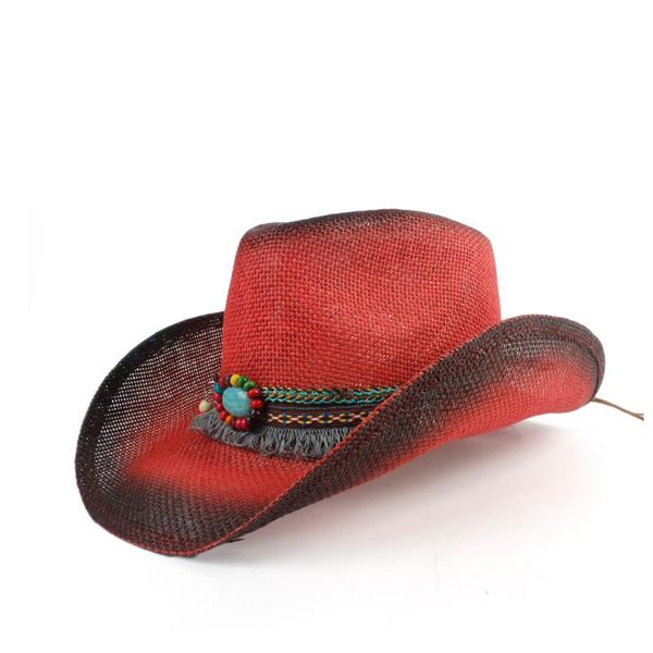 

cloches 2021 women men straw hollow western cowboy hat lady red bohemia tassel sombrero fedora beach cowgirl jazz sun size 58cm, Blue;gray