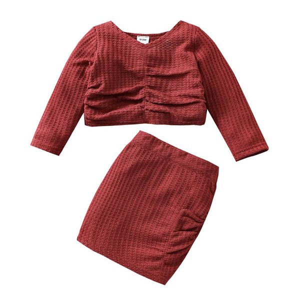 

kids clothing sets girls outfits baby clothes children wear autumn winter plaid sweater skirt girl suit 2pcs b8273, White