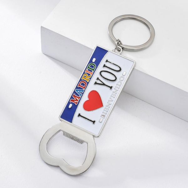 

keychains vicney bottle opener keychain i love madrid key chain spain souvenirs for friend gift colorful zinc alloy holder, Silver