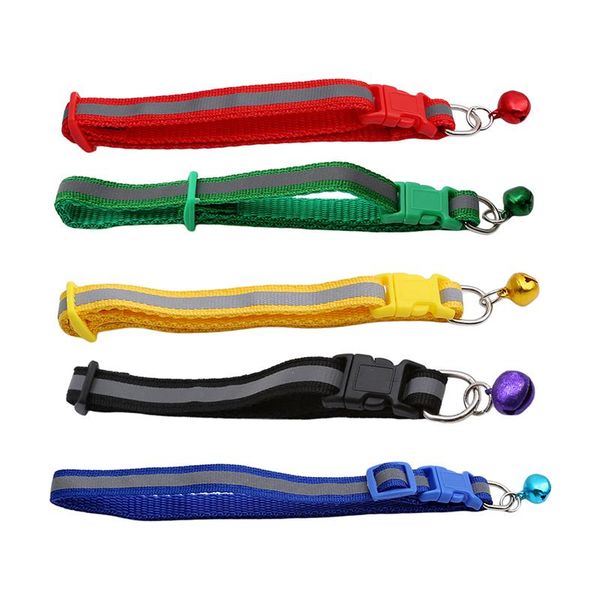 

dog collars & leashes nylon pet necklace collar glossy reflective safety buckle with bell puppy kitten lovely gift animal for cats