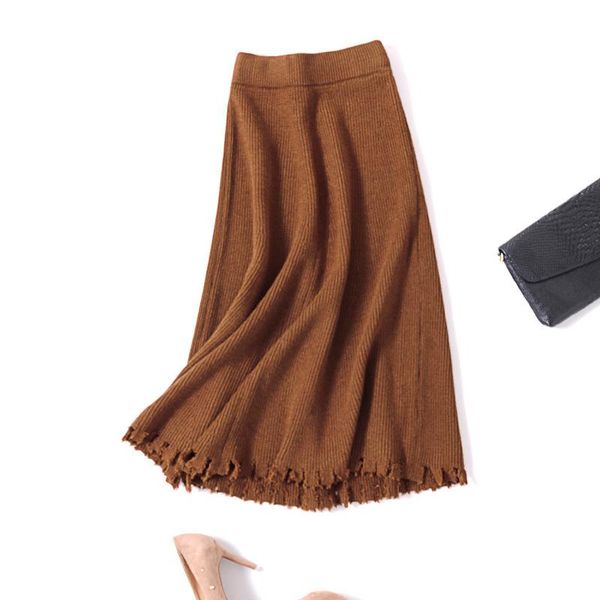 

skirts sherhure 2021 women knitting long high waist ripped hem vintage winter saia faldas autumn skirt, Black