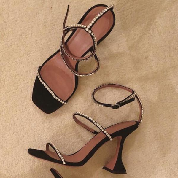

sandals crystal gladiator women narrow band high heels sandalias verano mujer summer pumps ladies stripper shoes, Black