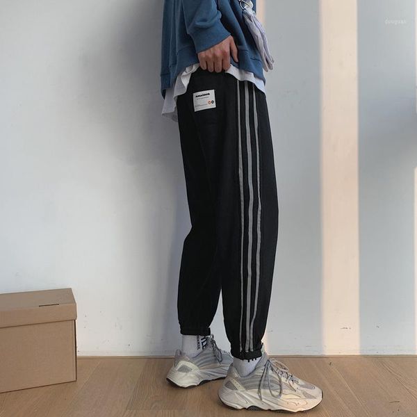 

autumn /winter thicken sports sweatpants mens side stripe men's casual loose fashion harem pants joggers ankle bands, Black