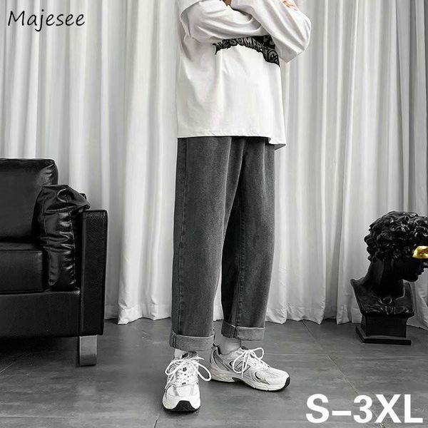

men jeans plus size 3xl loose straight solid simple gray denim trousers male fashion all-match casual streetwear, Blue