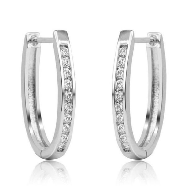 

korean punk fashion jewelry 925 sterling silver pave zircon oval circle hoop earrings for women delicate jewelry cy224, Golden;silver