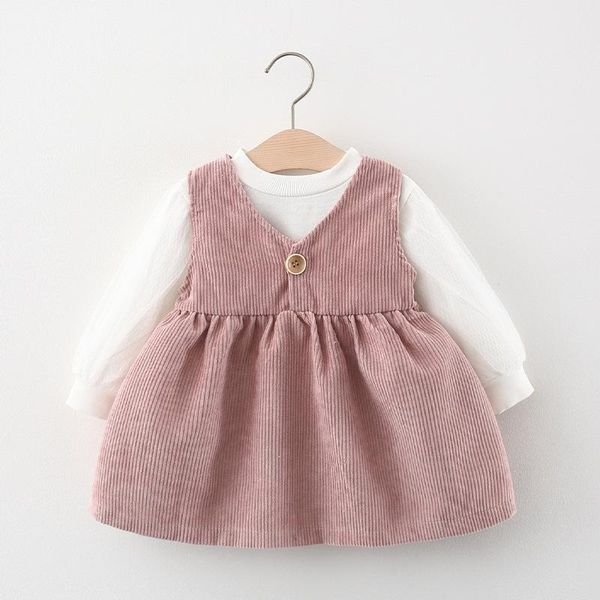 

clothing sets 2021 spring baby girls tshirt and corduroy dress, White