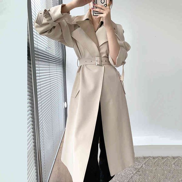 

women's trench coats [eam] women beige big size long lapel sleeve loose fit windbreaker fashion spring autumn 2022 1de1721 6hl4, Tan;black