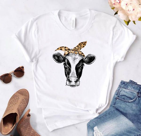 

women t shirt leopard cow bandana print women short sleeve o neck loose t shirt ladies causal tee shirt clothes, White