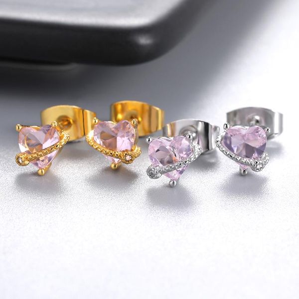 

stud 2021 heart-shaped zircon earrings with chain surround fine accessories dainty wedding jewelry women luxury crystal gift, Golden;silver