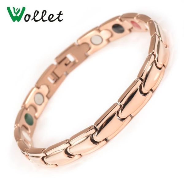 

link, chain wollet jewelry 316l stainless steel bracelet for men women rose gold color 5 in 1 magnetic infrared germanium powder tourmaline, Black