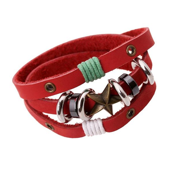 

tennis one strand long red genuine leather bracelets fashion star charms adjustable women wristbands jewelry for party gifts, Golden;silver