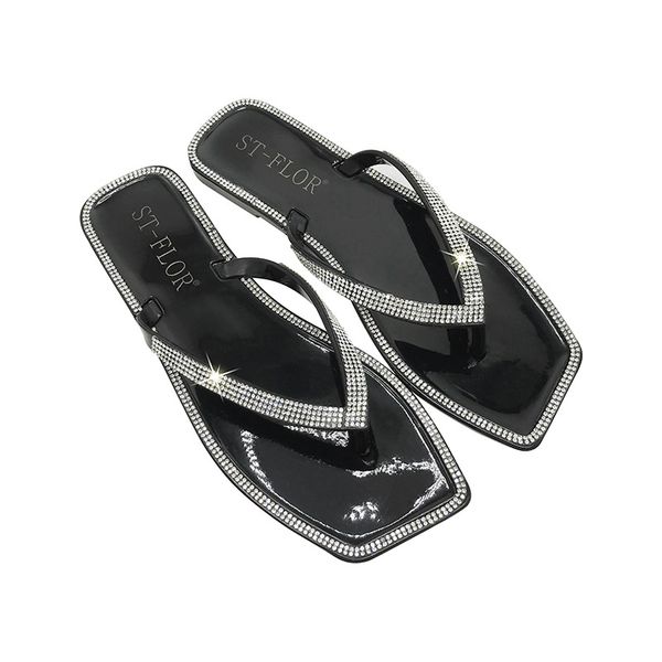 

summer womens sandals fashion slippers diamond flip flops women shoes jelly designer style slides stk88i1-1, Black