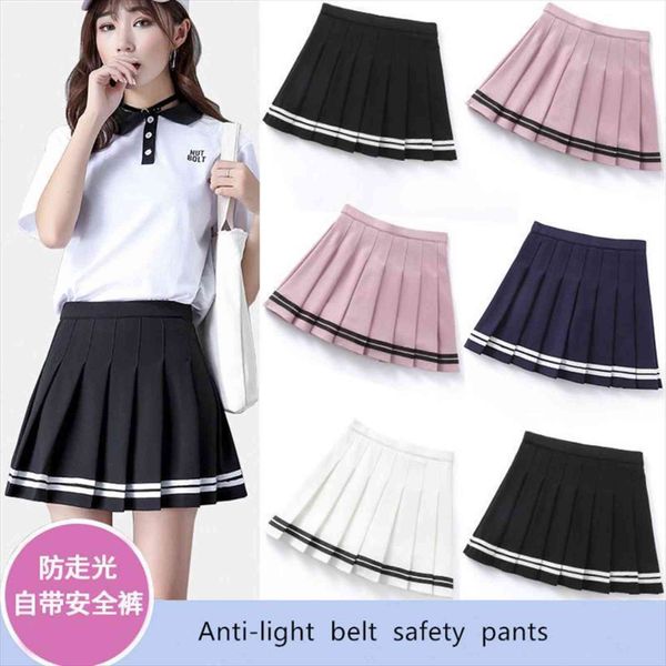 

short high waist pleated women skirts a line college style kawaii lolita net red, Black