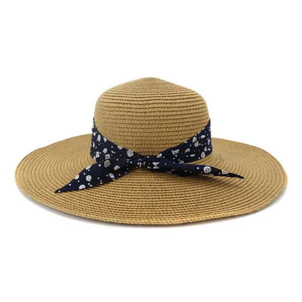 

2021 new straw summer spring wide brim 13cm solid sun ribbon band casual outdoor beach travel khaki women hats elzy, Blue;gray