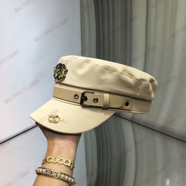 

lady black hats water drill logo gilded army hat fashion new brand designer sunshade cap winter style white color, Blue;gray