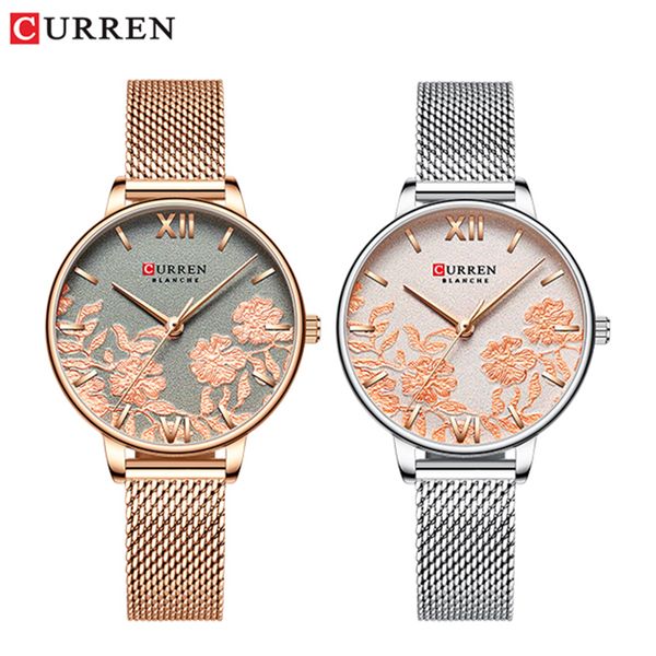 

curren women watches luxury stainless steel wristwatch japan quartz movement fashion women rose gold quartz watch ladies clock 201114, Slivery;brown