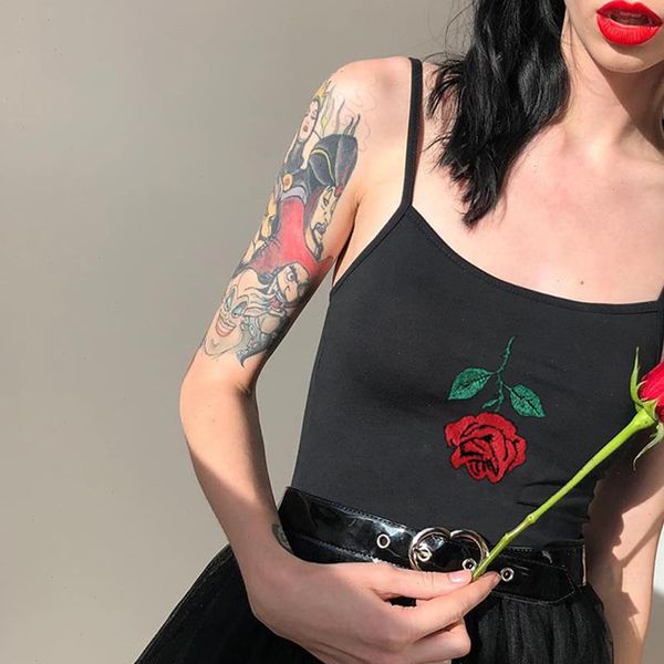 

rose embroidered black crop women backless sleeveless crop shirt camis 2021 summer vest, White