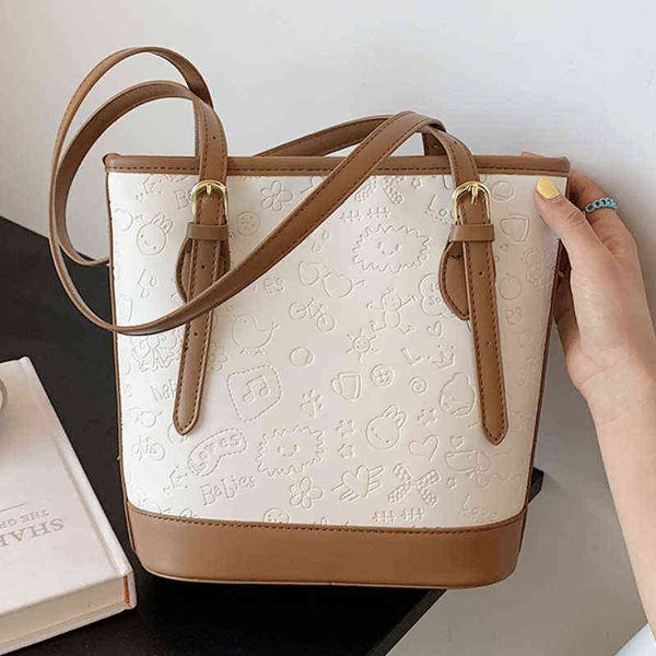 

shopping bags vintage tas vrouwen pu zak zomer nieuwe mode effen kleur schoudertassen draagbare populaire emmer 220303