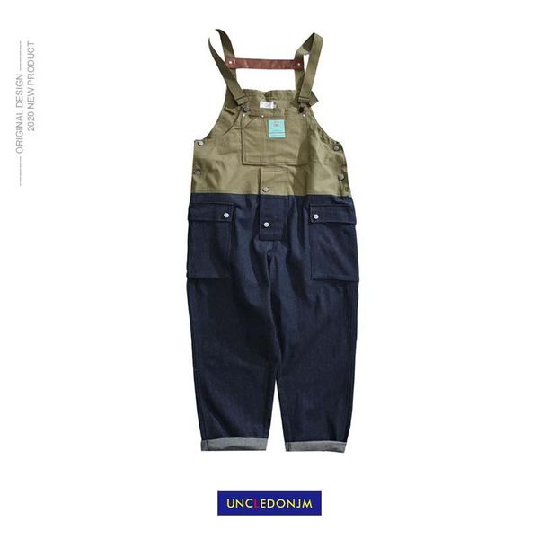 

uncledonjm patchwork denim rompers mens jumpsuit cargo jean overalls new one piece suits romper loose fit overalls fz-7028, Blue