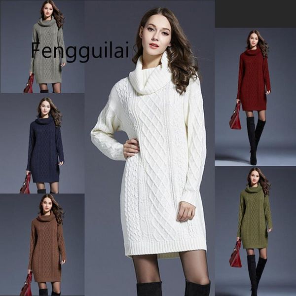 

casual dresses 2021 plus size xxxxl long sleeve sweater dress women autumn winter thick slim female jumper knitted, Black;gray