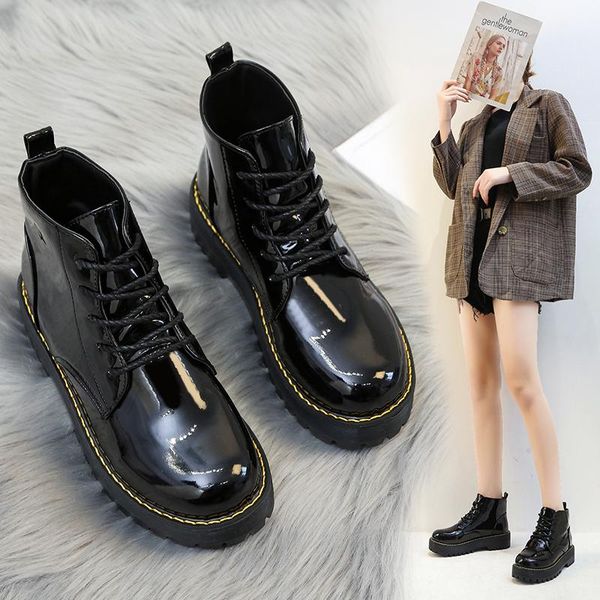 

boots women flat shoes jk style mori girl lolita students cosplay black uniform platform patent leather