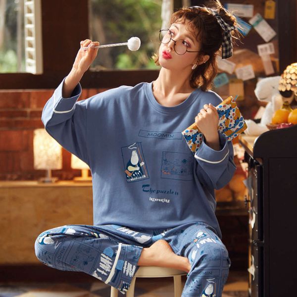 

pajamas women can wear long sleeve cotton suit spring autumn, thin style in summer, autumn and winter, large size, korean lovely home, Black;red