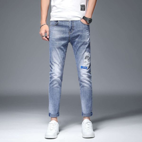 

light color patched jeans in spring and summer, Blue