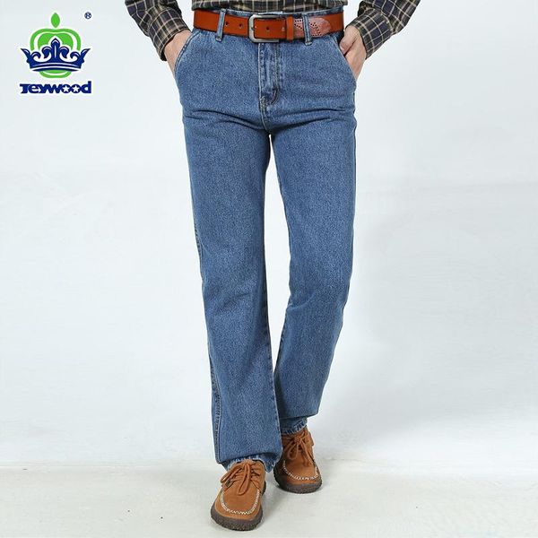 

men's jeans spring summer business classic cotton straight stretch brand denim pants twill overalls trousers 40 42, Blue