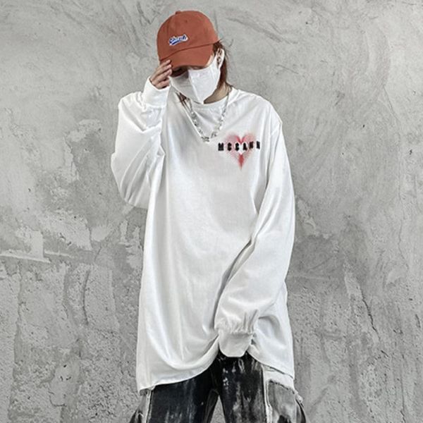 

men's t-shirts gtdom man 2021 autumn heart print t-shirt cotton hip hop high street fashion short sleeve o-neck casual thin, White;black