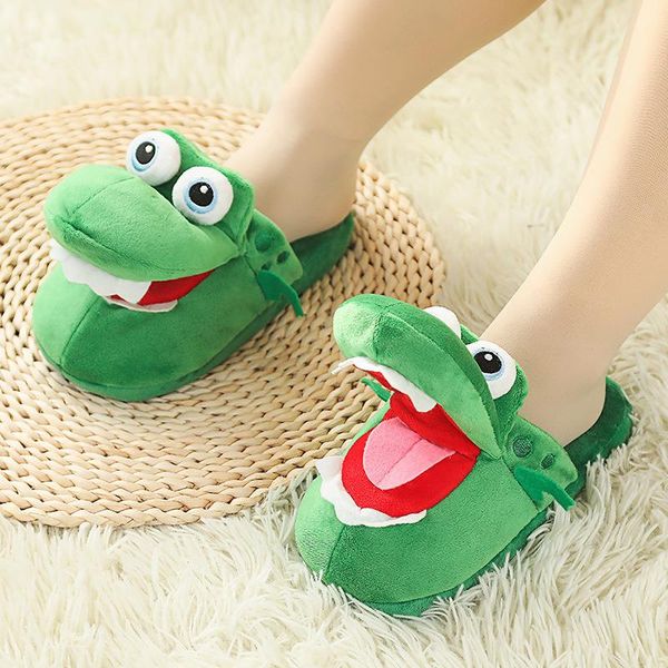 

women crocodiles plush slippers with open mouth cotton slippers with a moving mouth for winter d88, Black
