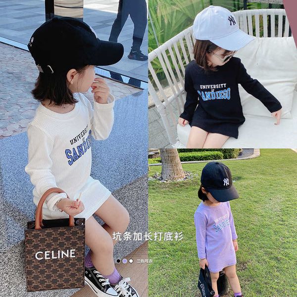 

dress 2021 duo orange shirt spring girls' bottom foreign style round neck cotton lengthened t-shirt children's, Black;white