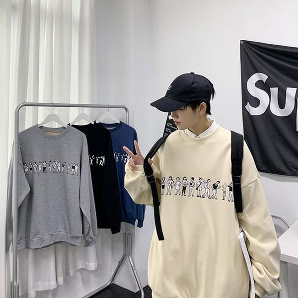 

men's hoodies & sweatshirts zogaa men youth boy spring autumn trendy high street hip hop loose handsome pullover printed round neck cas, Black