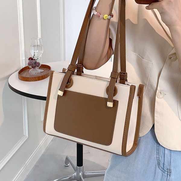 

evening bags color contrast pu leather tote 2021 fashion trends women designer crossbody shoulder purses and handbag