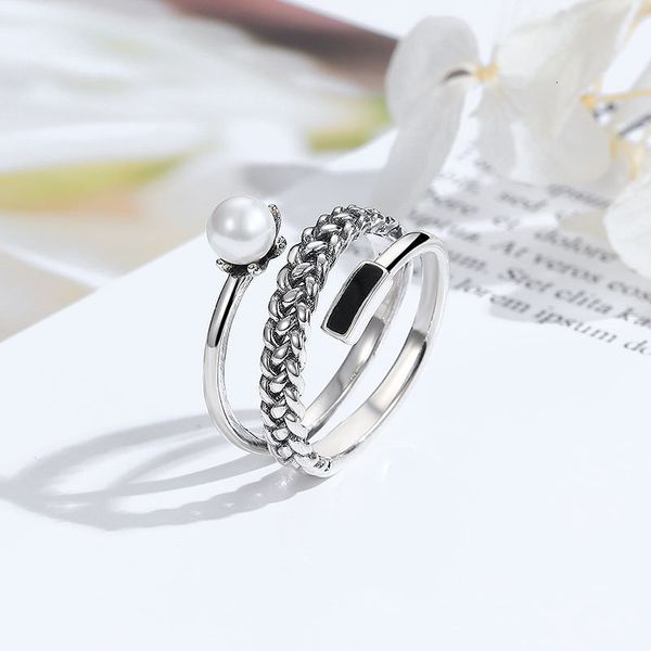 

ring south korea s925 sterling silver fashion simple women's black zircon pearl