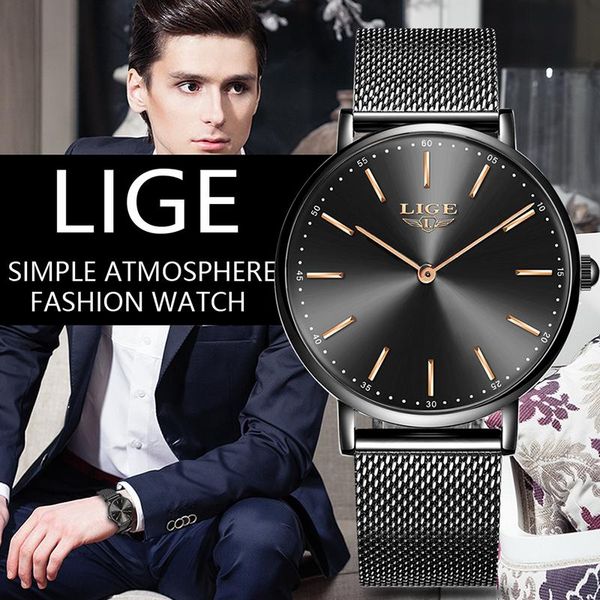 

wristwatches lige men's watches mens casual sport watch simple quartz wish waterproof clock relogio masculino+box, Slivery;brown