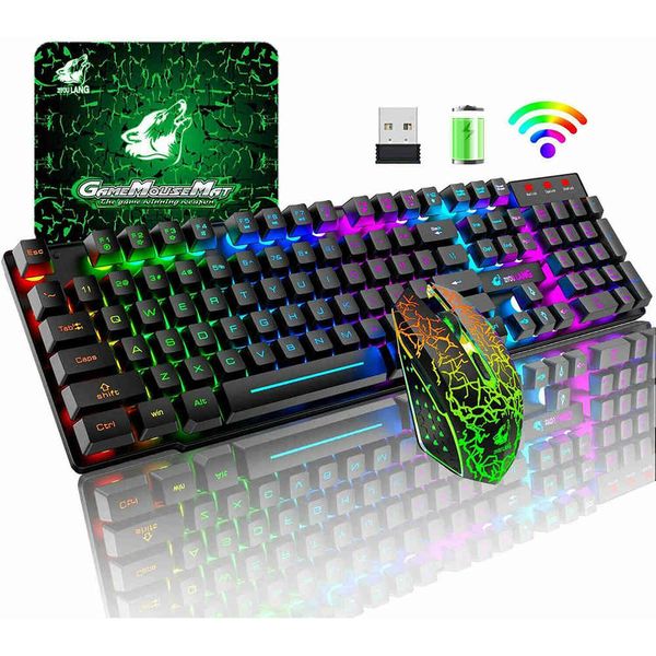 Spoh Gaming Mecânica Sinta Rainbow LED Backlight Teclado USB e Mouse Set Ergonômico PC Laptop Computador Gamer