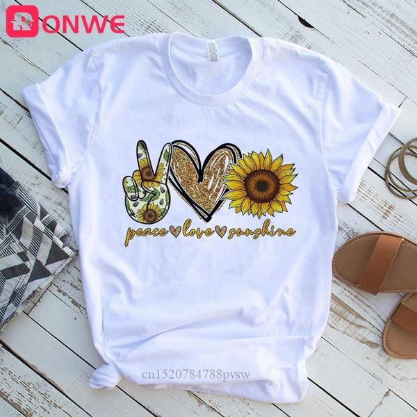 

women peace love sunshine print sunflower tshirt girl harajuku casual white t shirt 2021 summer female t-shirt drop shipping
