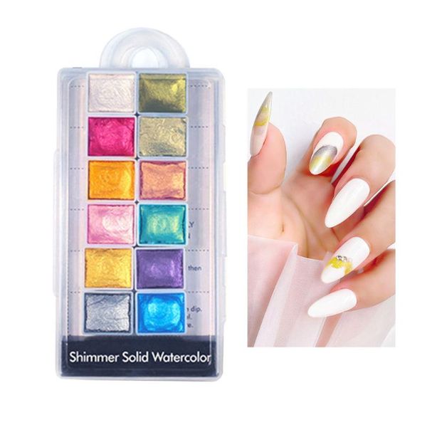 

nail glitter 12color pearl powder pigment pink chrome mirror dipping dust shinny flake manicure art decorations accessoires, Silver;gold