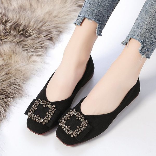 

Plus Size 35-42 Womens Ballet Flats Flock Slip on Flat Shoes Woman Loafers Crystal Boat Shoes Spring Autumn Ladies Shoes 8815N