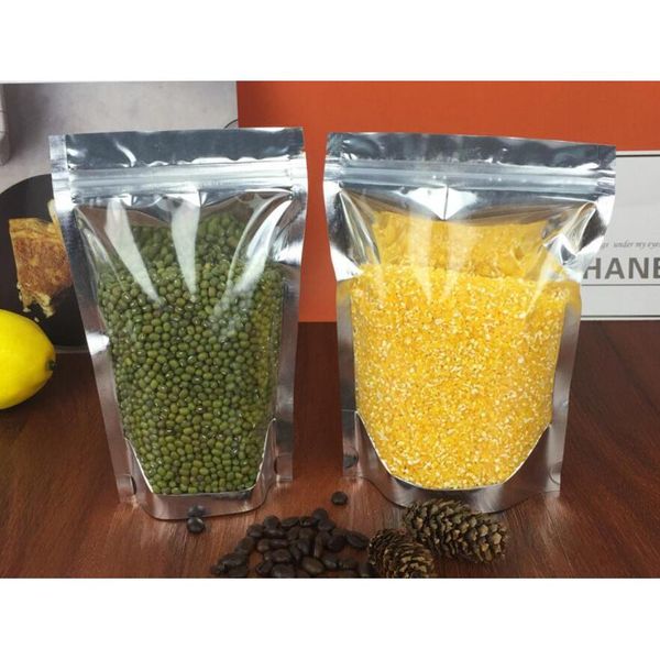 

100pcs/lot stand up translucent aluminium bag - front clear reclosable metallic aluminum mylar plastic pouch zi jllfdx xmhyard
