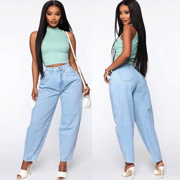 

women's jeans women mom blue high waist solid casual loose wide leg denim pants spring autumn female large size befree