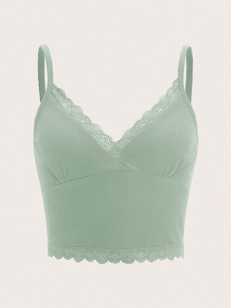 

contrast lace crop cami j0fw#, White