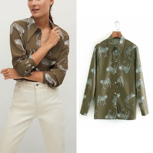 

women's blouses & shirts women satin blouse long sleeve zebra print vintage office ladies femme chandails 2021 fashion blusa de muje, White