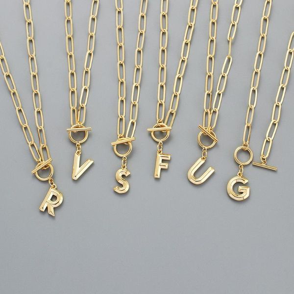 

chains gothic letter initial necklace pin chain toggle clasp alphabet pendant necklaces for women hip hop ot buckle jewelry, Silver