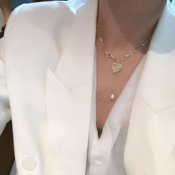 

korean version lovely simple full of love freshwater pearl pendant exquisite long strength necklace sweater chain, Silver