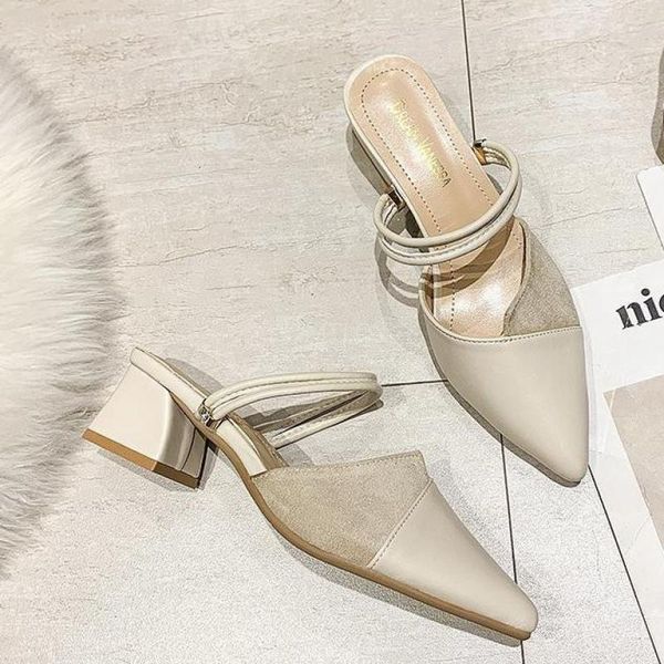

fashionable spring 2021 soft comfortable pointed toe ladies high heels zapatillas mujer casa ladies sandals sapatos femininos, Black