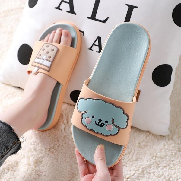 

slippers women men summer beach slides cartoon dog house outdoor thick sole sandals boys girls lovers bath shoes flip flops, Black