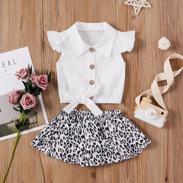 6m-3y verão criança recém-nascida criança bebê menina conjunto branco ruffles curva camisas leopard saias roupas