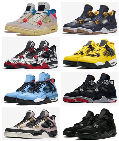 

2021 travis x 4 houston basketball shoes 4s university blue varsity red black cactus sneakers running mens shoes size 7-13